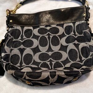 Coach Black & Gray Signature Canvas Shoulder Bag